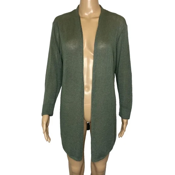 Women's Large Nic & Zoe Olive Green Linen Blend Open Knit Cardigan - Picture 1 of 8